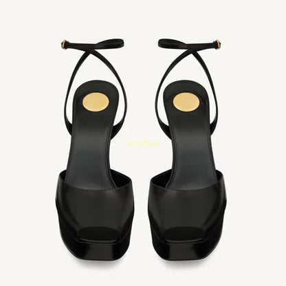 Platform Peep Toe Satin Slingback Pumps Sexy Square Toe Thin Heel Ankle Strap New Arrivals Fashion Women Modern Shoes