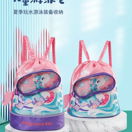 Kids' Swim Bag with Dry and Wet Separation Waterproof Swimming Bags Cute Cartoon Children's Beach Backpack Sports Bag