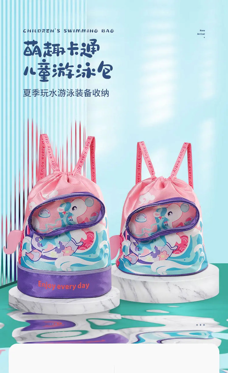 Borsa da nuoto per bambini con separazione asciutta e bagnata Borse da nuoto impermeabili Borsa sportiva per zaino da spiaggia simpatico cartone animato per bambini