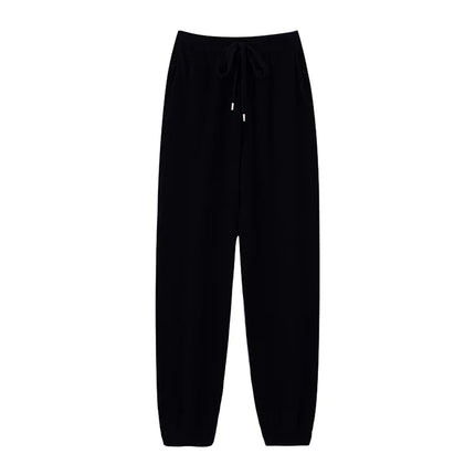 2024 Autumn And Winter New 100% Pure Wool Flat Small Foot Pants Women Loose High Waist Lean Knitted Cashmere Bunched Foot Pants PlatiNum