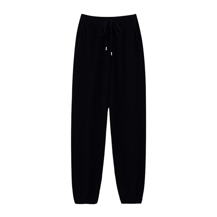 2024 Autumn And Winter New 100% Pure Wool Flat Small Foot Pants Women Loose High Waist Lean Knitted Cashmere Bunched Foot Pants PlatiNum