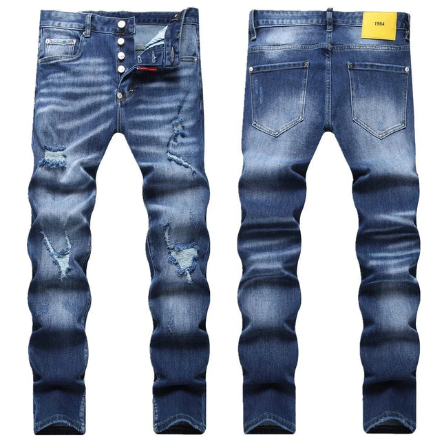 2025 Men's Ripped Jeans Luxury Brand Light Blue Holes Long Trousers Quality Male Fashion Stretch Slim Pants Men Skinny Jeans PlatiNum