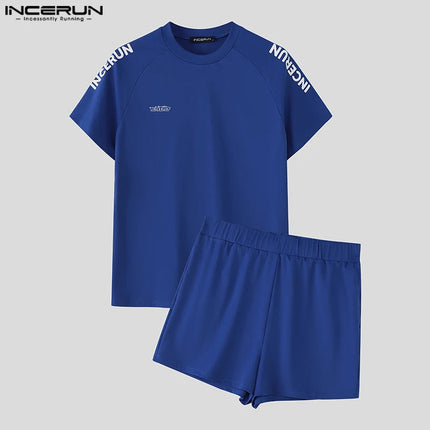 INCERUN Set da uomo Stampa Allenamento estivo T-shirt a maniche corte casual e pantaloncini Set da due pezzi Streetwear 2025 Abiti da uomo di moda platinumshop