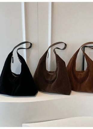 Women Suede Shoulder Bag with Zipper Hobo Bags Large Capacity Handbag Slouchy Bag Commuter Travel Bag Purses and Handbags PlatiNum