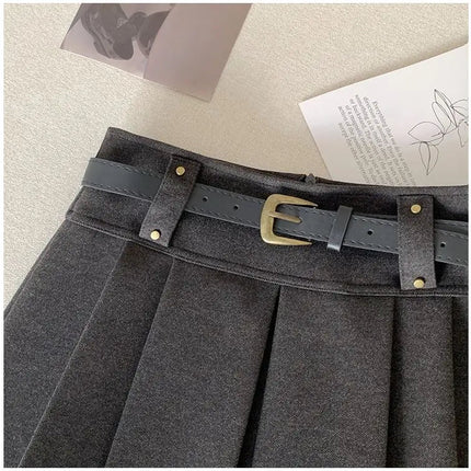 Autumn and Winter 2025 New High-waisted A-line Skirt College Style Sweet Versatile Woolen Pleated Skirt PlatiNum