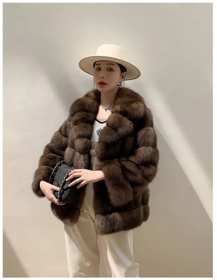 ZADORIN Luxury Designer Faux Mink Coat Woman Lapel Furry Brown Faux Fur Coat Woman Clothes Winter Chic Elegant Fluffy Fur Jacket