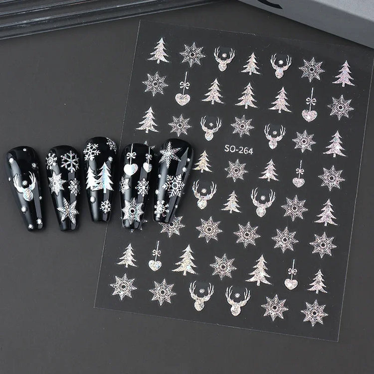 2pc Holographic Christmas Nail Art Stickers Iridescent Laser Snowflake Deer Tree Winter Slider Decals New Year Manicure 2027
