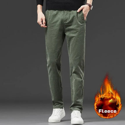 Winter Men's Corduroy Velvet Pants Thickened Fleece Slim Fit Versatile Business Long Pants Cozy Plush Warm Trousers Male