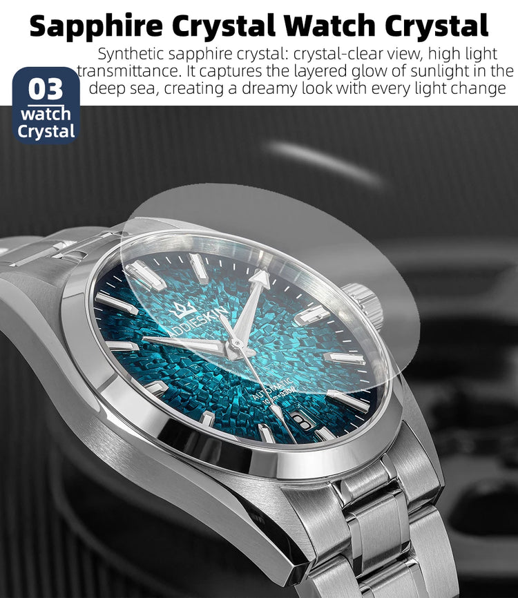 AddiesKin K003 Men's Automatic Watch BGW9 Super Luminous 10Bar Waterproof Sapphire Crystal 316L Stainless Steel Mechanical Watch