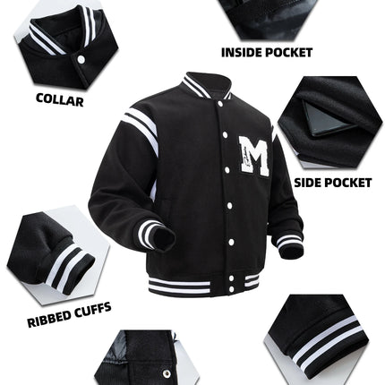 Men's Casual Letterman Jacket Varsity Baseball Coat Vintage Racing Style Streetwear Outerwear with Fine M Letter Embroidery