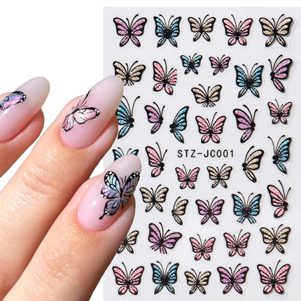 Glitter Butterfly Nail Stickers Decals Charm 3D Shiny Blue Pink Design Self Adhesive Sliders Nail Art Foils Manicure Decorations