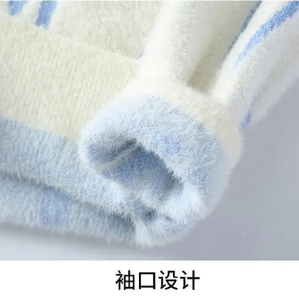 Winter Men's Thickened Fleece Sweater Irregular Jacquard Pattern Casual Round Neck Pullover Tops Striped Soft Knitted Sweaters