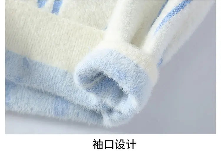 Winter Men's Thickened Fleece Sweater Irregular Jacquard Pattern Casual Round Neck Pullover Tops Striped Soft Knitted Sweaters