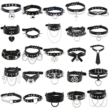 1Pc Harajuku Cuore Sexy Rivetti Cuoio DELL'UNITÀ di elaborazione Nero Goth Punk Girocollo Per Y2K Ragazze FAI DA TE Goth Star Pentagramma Collane Grosse Gioielli PlatiNum