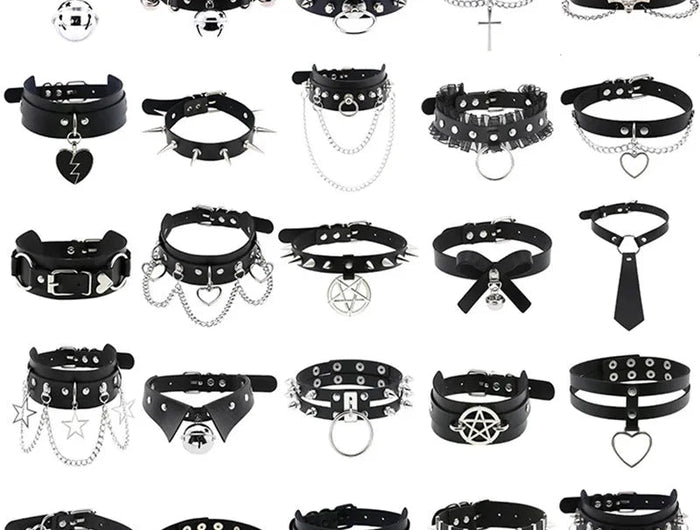 1Pc Harajuku Cuore Sexy Rivetti Cuoio DELL'UNITÀ di elaborazione Nero Goth Punk Girocollo Per Y2K Ragazze FAI DA TE Goth Star Pentagramma Collane Grosse Gioielli PlatiNum