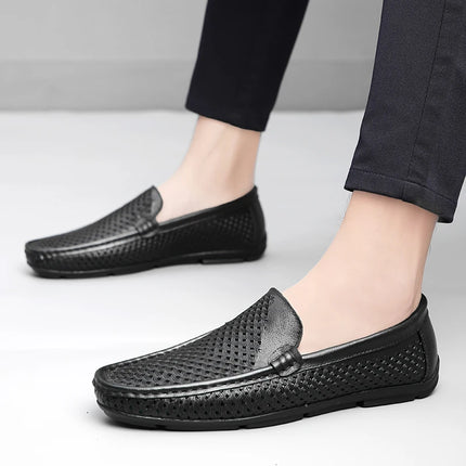 Mocassini da uomo in vera pelle traspirante con suola in gomma, scarpe casual slip-on, mocassini da uomo traforati