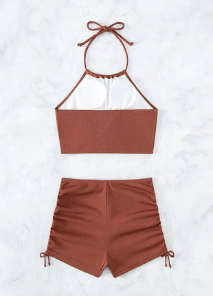 Bikini sexy a vita alta con lacci, set due pezzi da donna, costume da bagno sdoppiato, bikini da spiaggia, nuovo, per tutte le stagioni, tinta unita, senza schienale PlatiNum