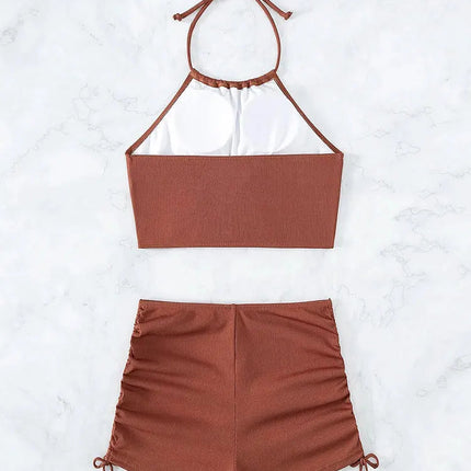 Bikini sexy a vita alta con lacci, set due pezzi da donna, costume da bagno sdoppiato, bikini da spiaggia, nuovo, per tutte le stagioni, tinta unita, senza schienale PlatiNum