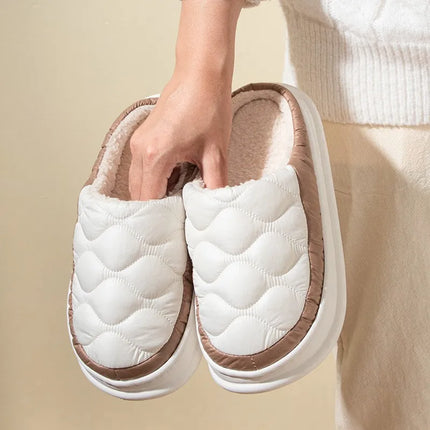 Evshine Women's Winter Furry Slippers Soft Thick Sole Indoor Plush Slides Waterproof Fluffy Shoes Warm Fur House Cotton Slippers