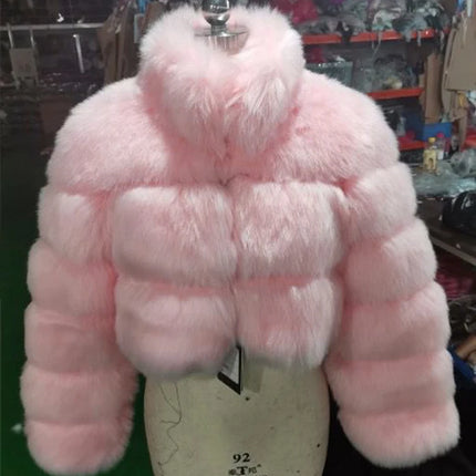ZADORIN Fashion Cropped Faux Fur Coat Woman Warm Stand Fur Collar Slim Fluffy Fur Jacket Woman Tops Winter Fur Coats Streetwear