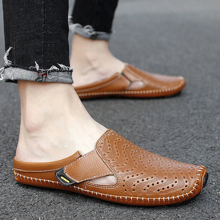 Nuove pantofole da uomo in vera pelle estate traspirante Casual muli mezze scarpe leggere per uomo mocassini da guida antiscivolo all'aperto uomo