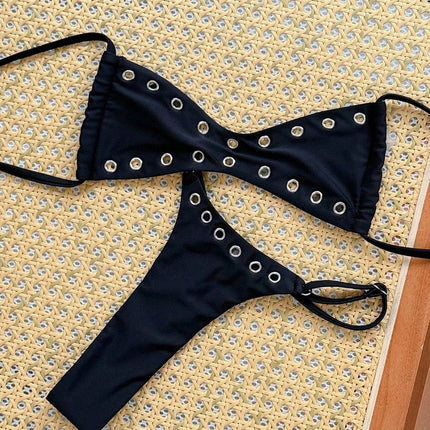 Bikini Micro Thong Halter da Donna XS-L, Costume da Bagno Femminile a Due Pezzi con Anelli Metallici platinumshop