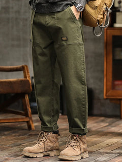 HIQOR Mens Clothing Spring Autumn Cargo Pants Man Cotton Casual Loose Trouser Belt Mid Waist Joggers Male Straight Baggy Pants