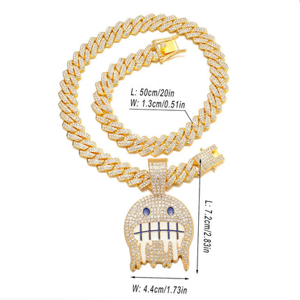 Men White Blue Cubic Zirconia Paved Hip Hop Round Face Pendants Necklaces with Cuban Chain Iced Out Bling CZ Fashion Boy Jewelry PlatiNum