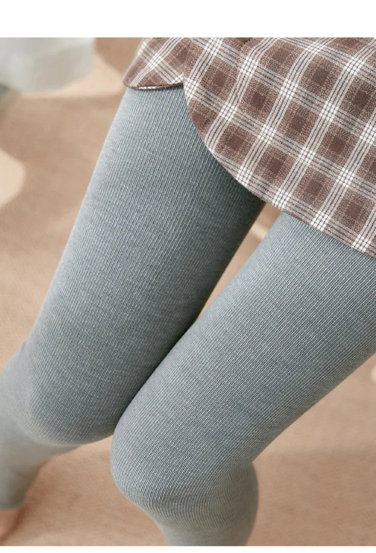 Women's Fall Winter Ribbed Vertical Stripe Thermal Leggings Fleece Thickened  Street Ready Seamless High Waist Thermal Pants PlatiNum