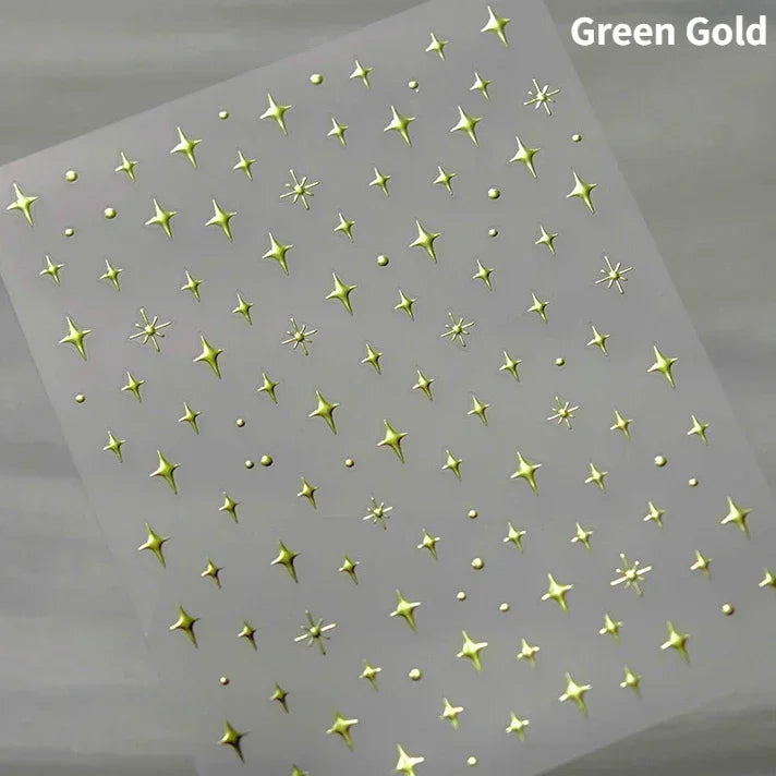 Punk Glitter Powder Blue Pink Star Charm Laser Silver Gold Starlight Rhinestones Moon DIY Nail Art Stickers Manicure Tool Decals