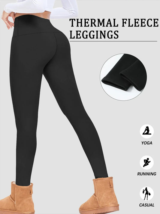 2 Pack High waisted thermal leggings with plush fleece lining. Designed for women's winter workouts flows and in cold climates