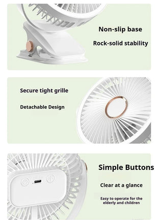 Ventilatore Portatile con Clip e Luci LED, 3 Velocità Regolabili, Silenzioso, da Scrivania, per Casa, Camera da Letto e Campeggio