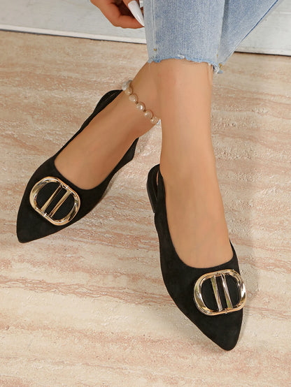 French Pointed-toe Metal Flat Shoes Baotou Sandals Shallow-mouth Single Shoes Foreign-style Explosive Internet Celebrity
