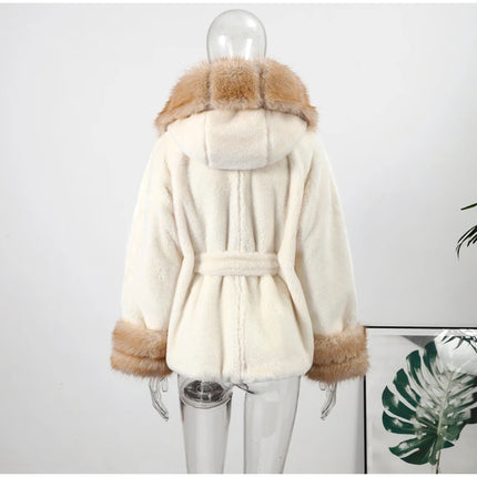 Cotton Lined Furry Fur Collar Belts Jacket Women Fashion Long Sleeve Thicken Warm Female Coat 2025 Winter Street Casual Outwear