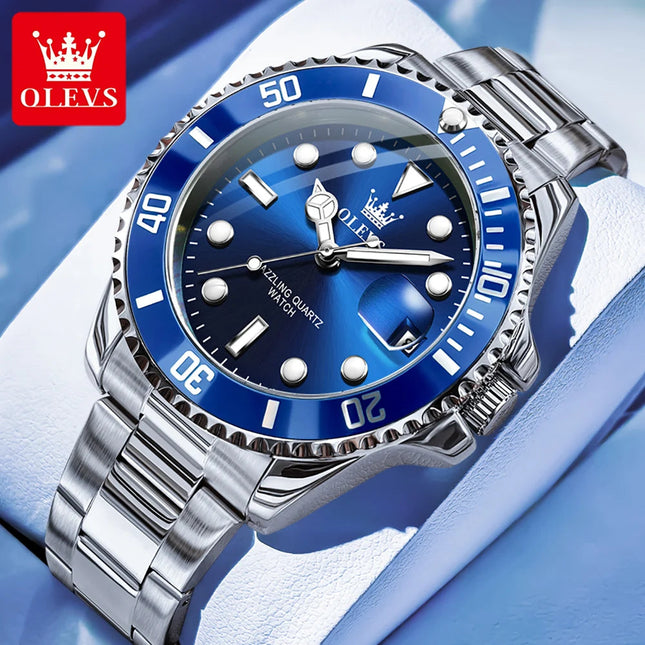 OLEVS 5885 Orologio da uomo Orologio al quarzo impermeabile di marca originale Cinturino in acciaio inossidabile Data automatica Orologi da regalo da uomo per uomo platinumshop