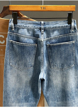 Ripped Jeans Men New Personality Fashion Vintage Blue Streetwear Baggy Denim Pants Casual Tapered Hole Frayed Trousers Male PlatiNum