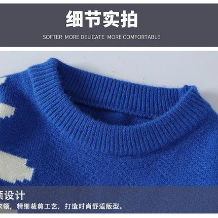 Dragon Graffiti Color blocked Fashion Knitted Sweaters Men's Knitwear Warm Pullover High Quality Mens Casual Loose Male Jumpers