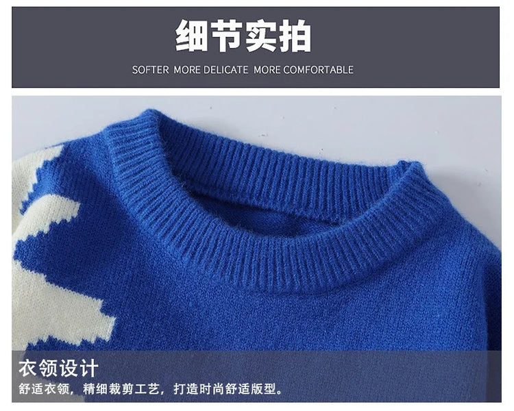Dragon Graffiti Color blocked Fashion Knitted Sweaters Men's Knitwear Warm Pullover High Quality Mens Casual Loose Male Jumpers
