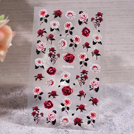 1Pcs 5D Jelly White Lily Red Strawberry Nail Art Sticker Peony Rose Camellia Embossed Nails Decals Delicate Nail Art Decorations