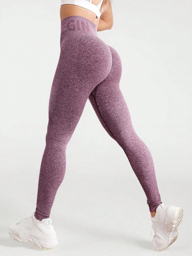 Seamless letter peach yoga pants, hip lifting yoga clothes, tight fitting high waisted sports and fitness pants for women PlatiNum