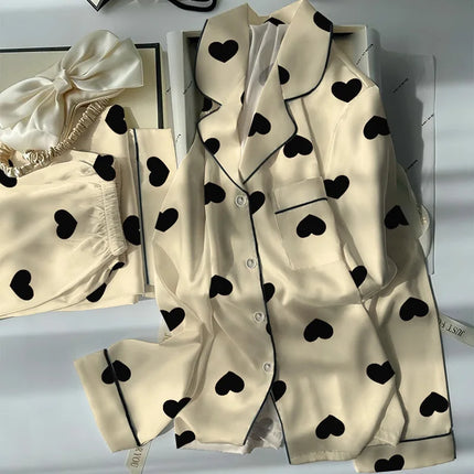 Pigiama da donna in due pezzi a maniche lunghe, leggero, di lusso, di alto valore, amore, seta ghiacciata, sensazione di freschezza, primavera ed estate