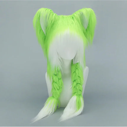 Long Plush Cat Ear Hat Fox Ear Double Braid Caps Cute Lolita Anime Fall Winter Cap Y2K Anime Cosplay Accessories