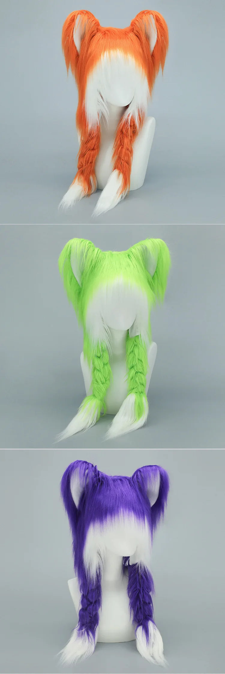 Long Plush Cat Ear Hat Fox Ear Double Braid Caps Cute Lolita Anime Fall Winter Cap Y2K Anime Cosplay Accessories