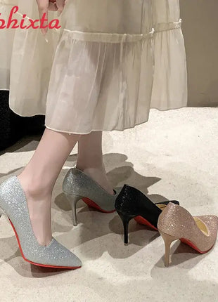 Aphixta Oro Argento Nero Décolleté con tacco alto a spillo da 3,54 pollici Décolleté da donna per tutte le stagioni Scarpe da festa con punta a punta di grandi dimensioni 49 50 platinumshop