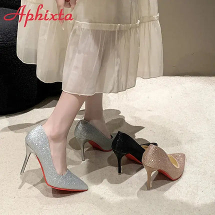 Aphixta Oro Argento Nero Décolleté con tacco alto a spillo da 3,54 pollici Décolleté da donna per tutte le stagioni Scarpe da festa con punta a punta di grandi dimensioni 49 50 platinumshop