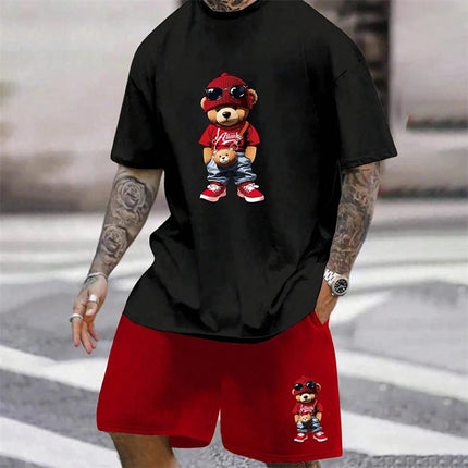 2024 Fun Bear Harajuku T-shirt da uomo estiva allentata quotidiana coppia vestito da strada all'aperto pantaloncini a maniche corte due pezzi abito estivo da uomo platinumshop