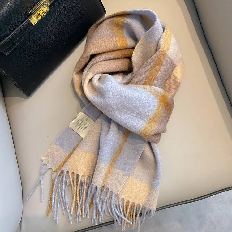 High Quality 100% Pure Wool Scarf Women Classic Chic  Autumn Winter Colorful Plaid Tassel Warm Muffler Female Thermal Shawl Lady