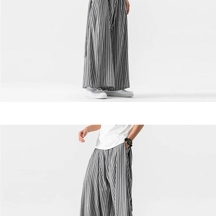 Pantaloni Larghi a Righe da Uomo in Cotone e Lino, Comodi e Traspiranti, Stile Retrò, Moda Casual, Pantaloni Jogger in Stile Nepal