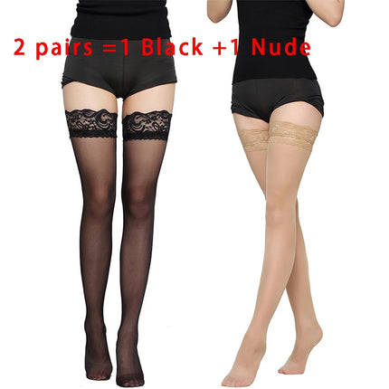 Kave Lace Silicone Non-slip Thigh High Socks for Women Black/White Stockings Hold Ups Long Sexy Socks