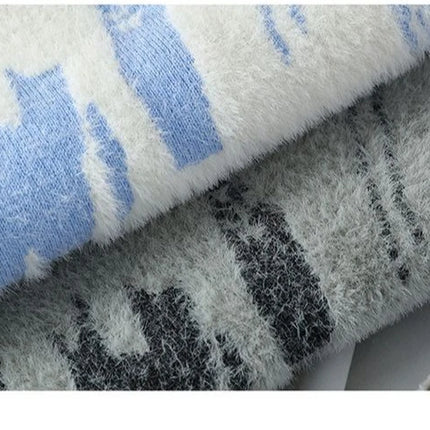 Winter Men's Thickened Fleece Sweater Irregular Jacquard Pattern Casual Round Neck Pullover Tops Striped Soft Knitted Sweaters